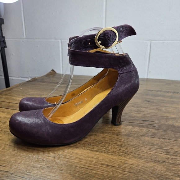 Vtg Jeffrey Campbell Edson 2 Purple Leather Ankle Strap Pumps Heels - Picture 9 of 13
